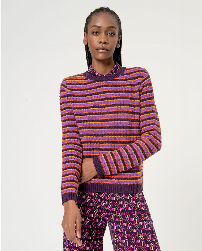 Striped structured wool sweater Purple