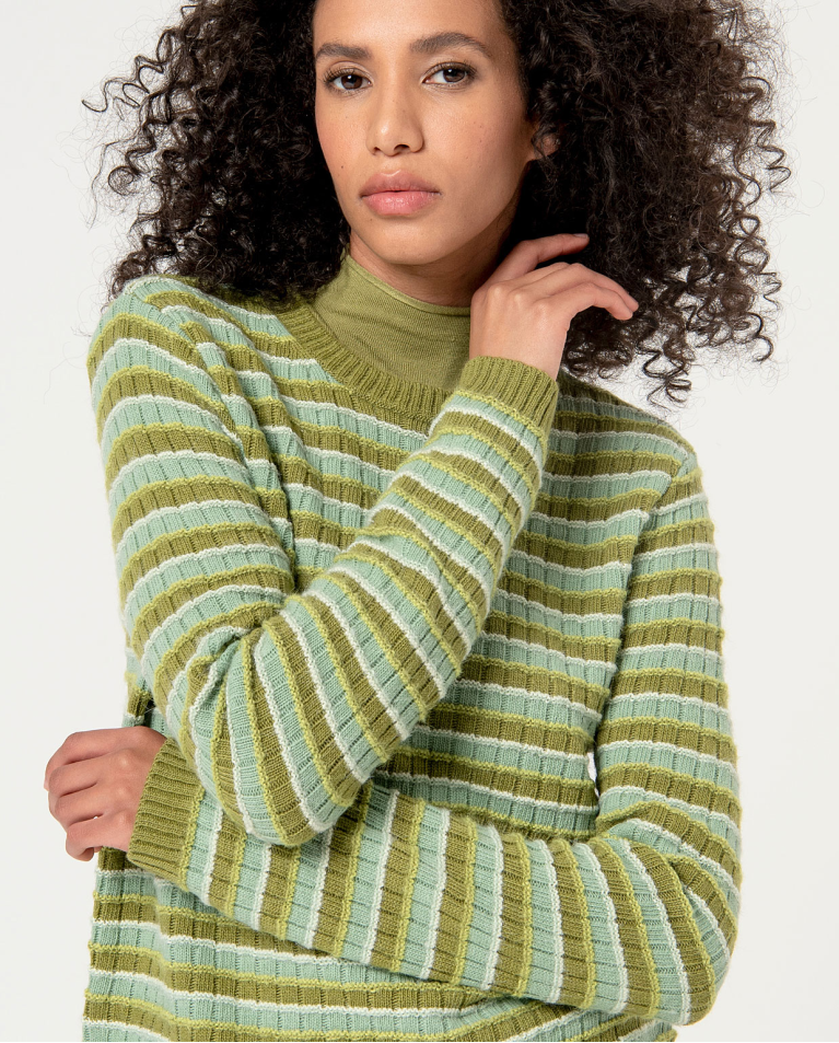 Striped structured wool sweater Green