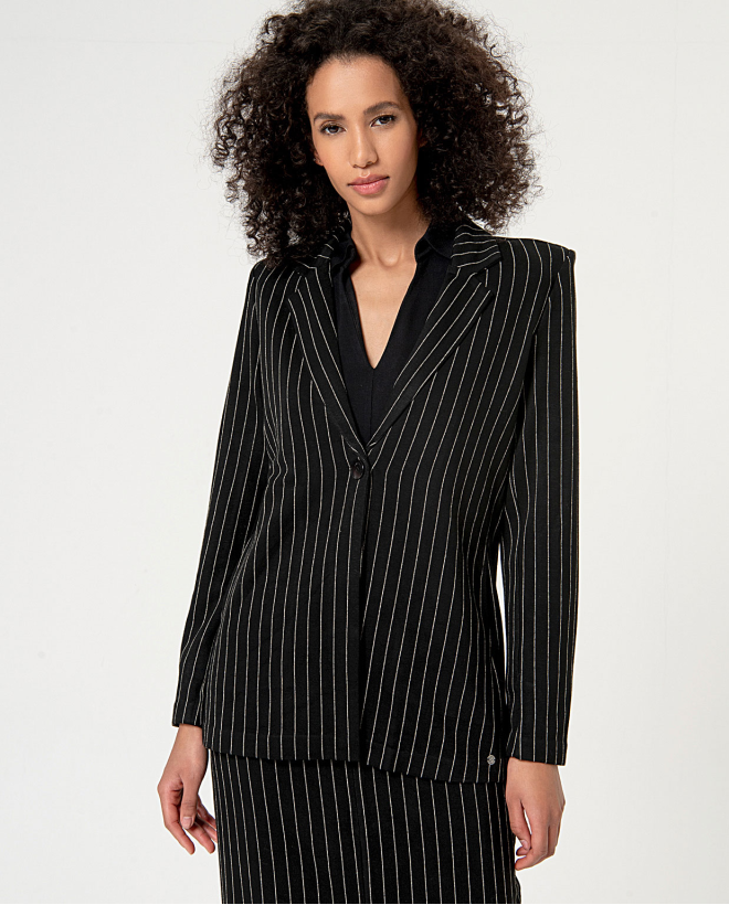 Plain pinstripe blazer Black