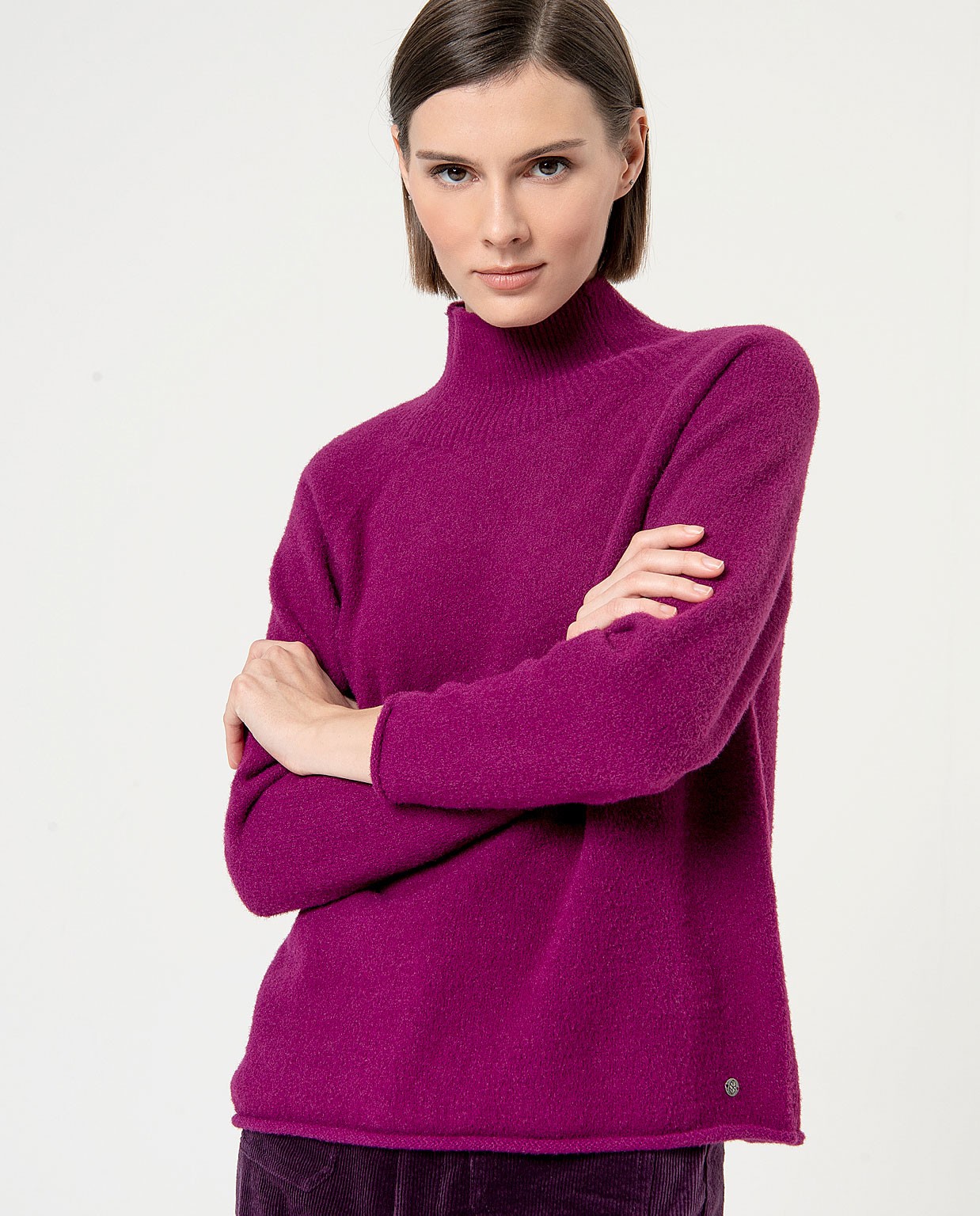 Pull tricoté col roulé Violet