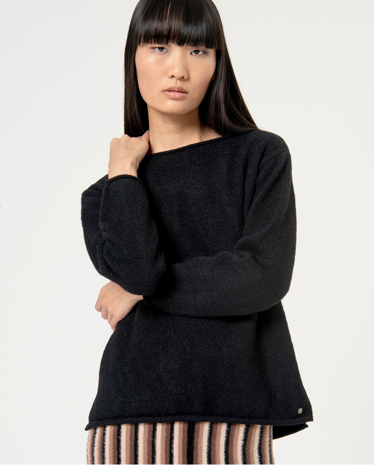 Knitted sweater boat neck Black