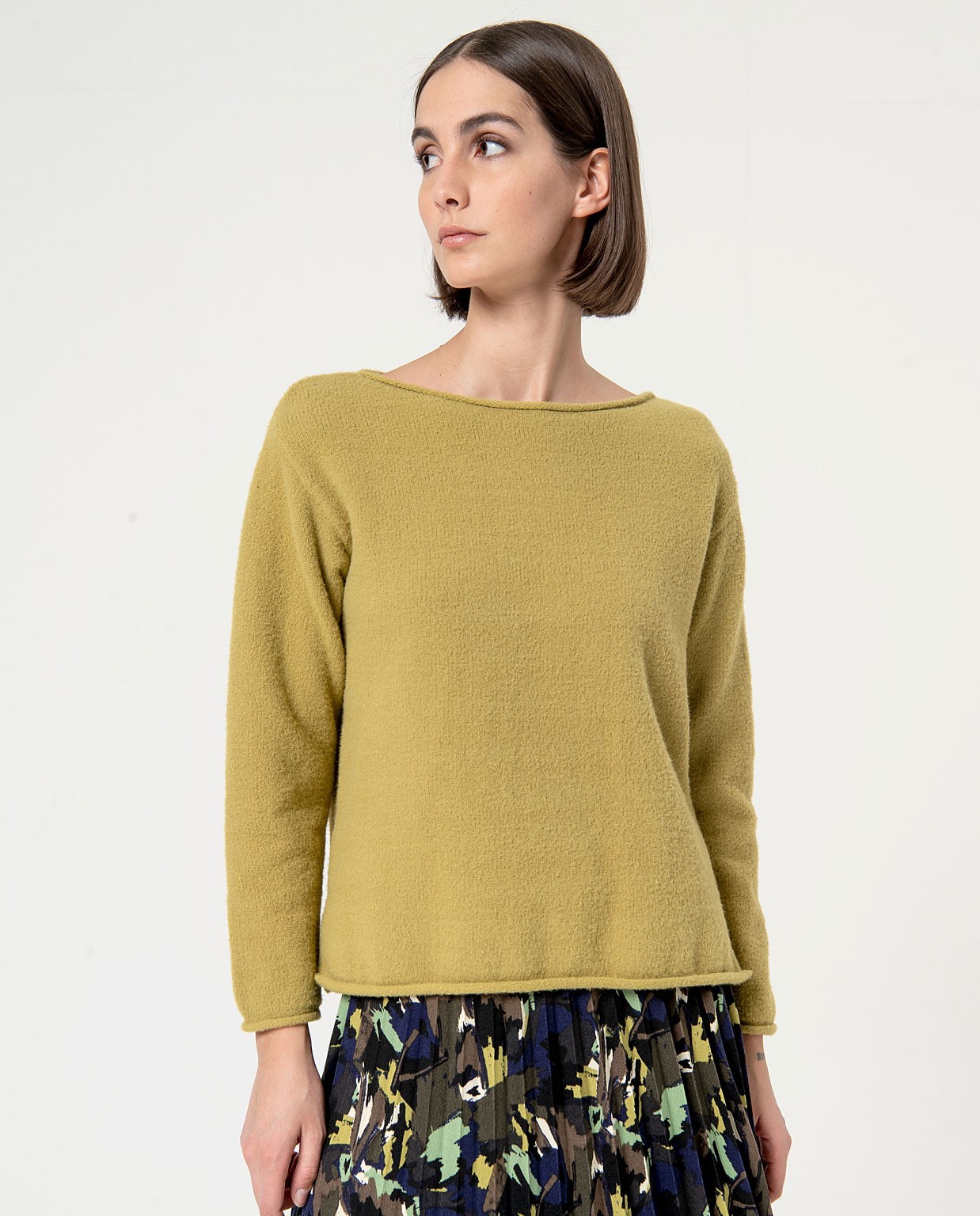 Knitted sweater boat neck Acid green