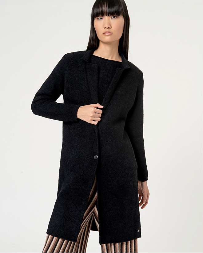 Plain chunky knit coat Black