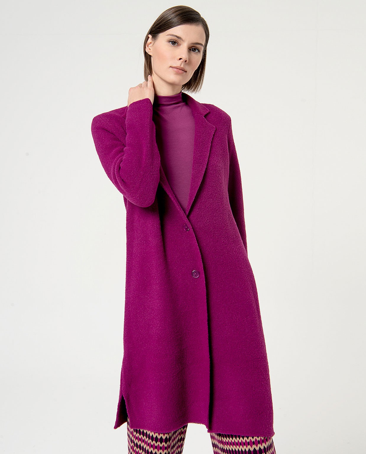 Manteau uni à grosses mailles Violet