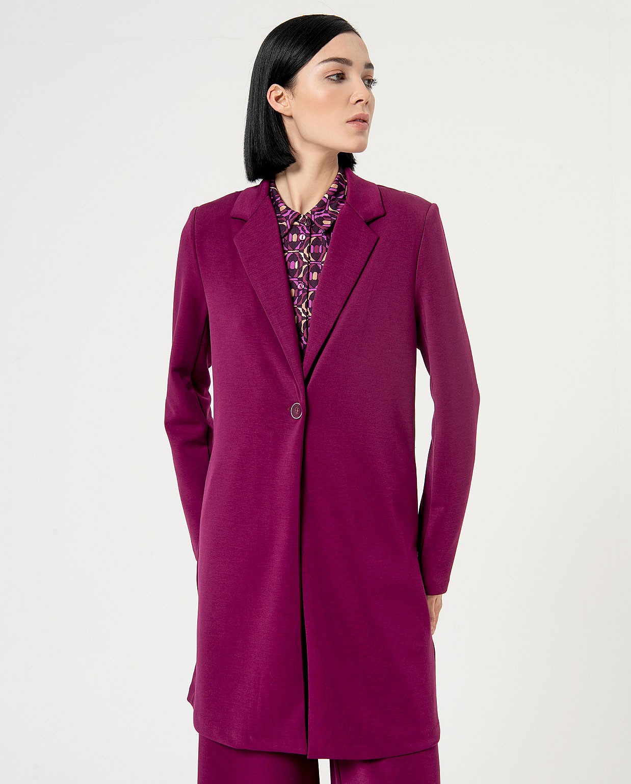 Plain elastic coat with lapels Purple