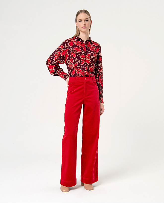 Plain wide leg corduroy pants Red