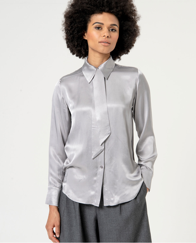 Satin shirt with plain bow...