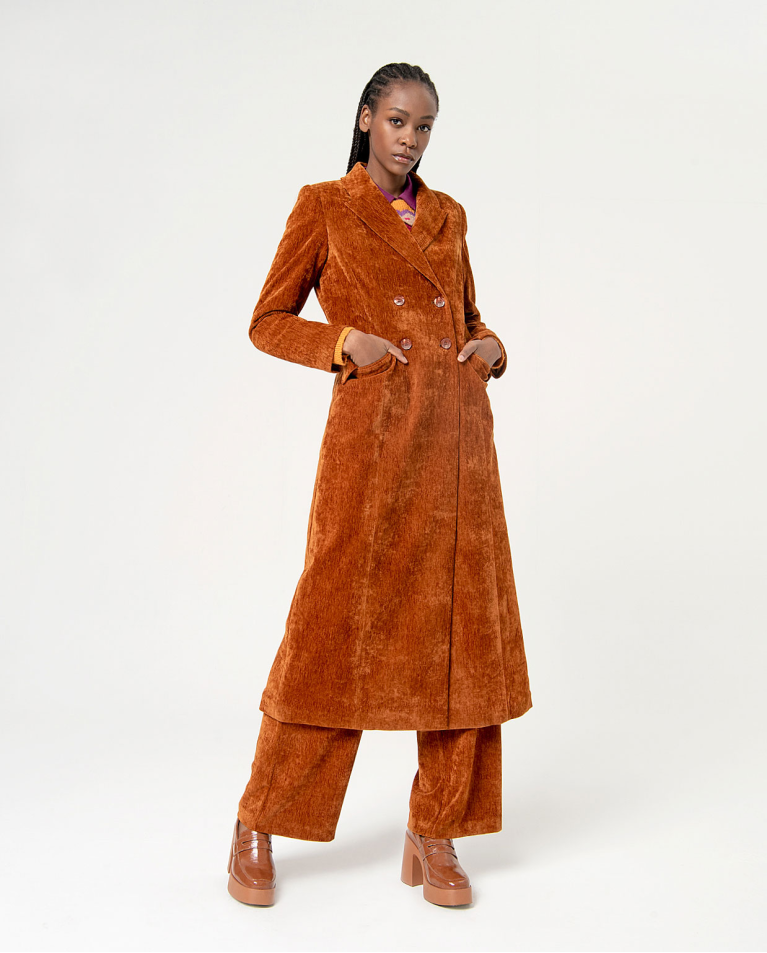 Smooth velvet long coat Orange