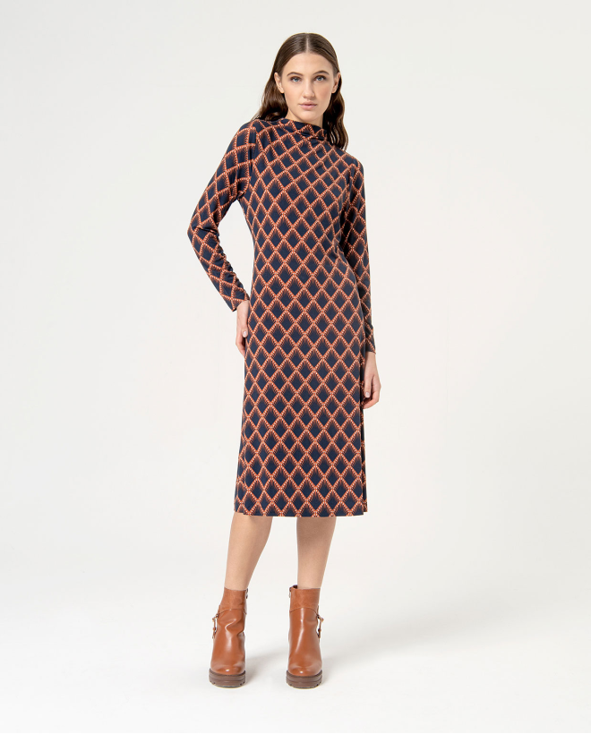 Stretch printed midi midi dress Brown