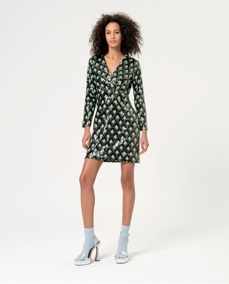 Robe courte à paillettes Vert