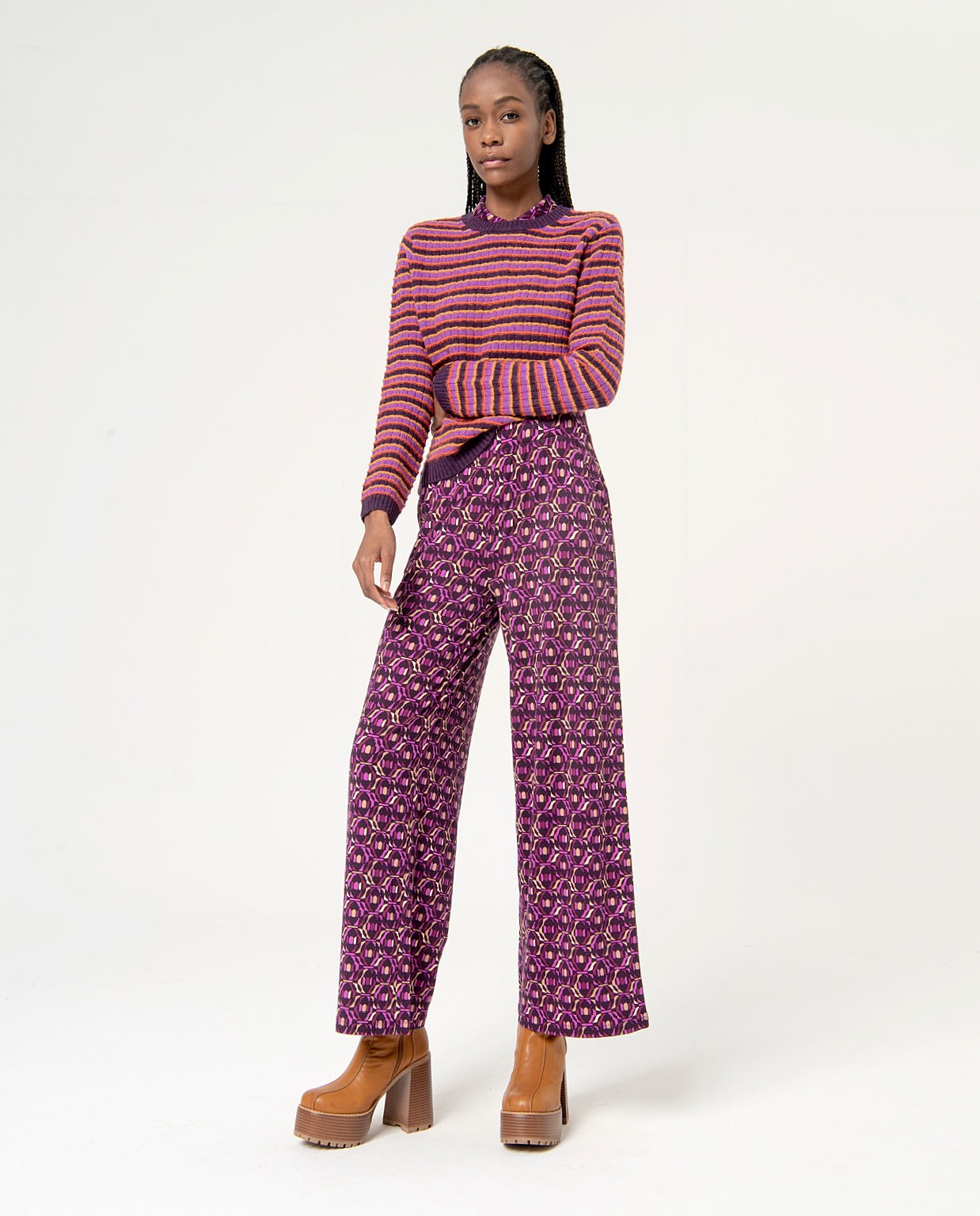 Pantalon extensible élastique imprimé Violet