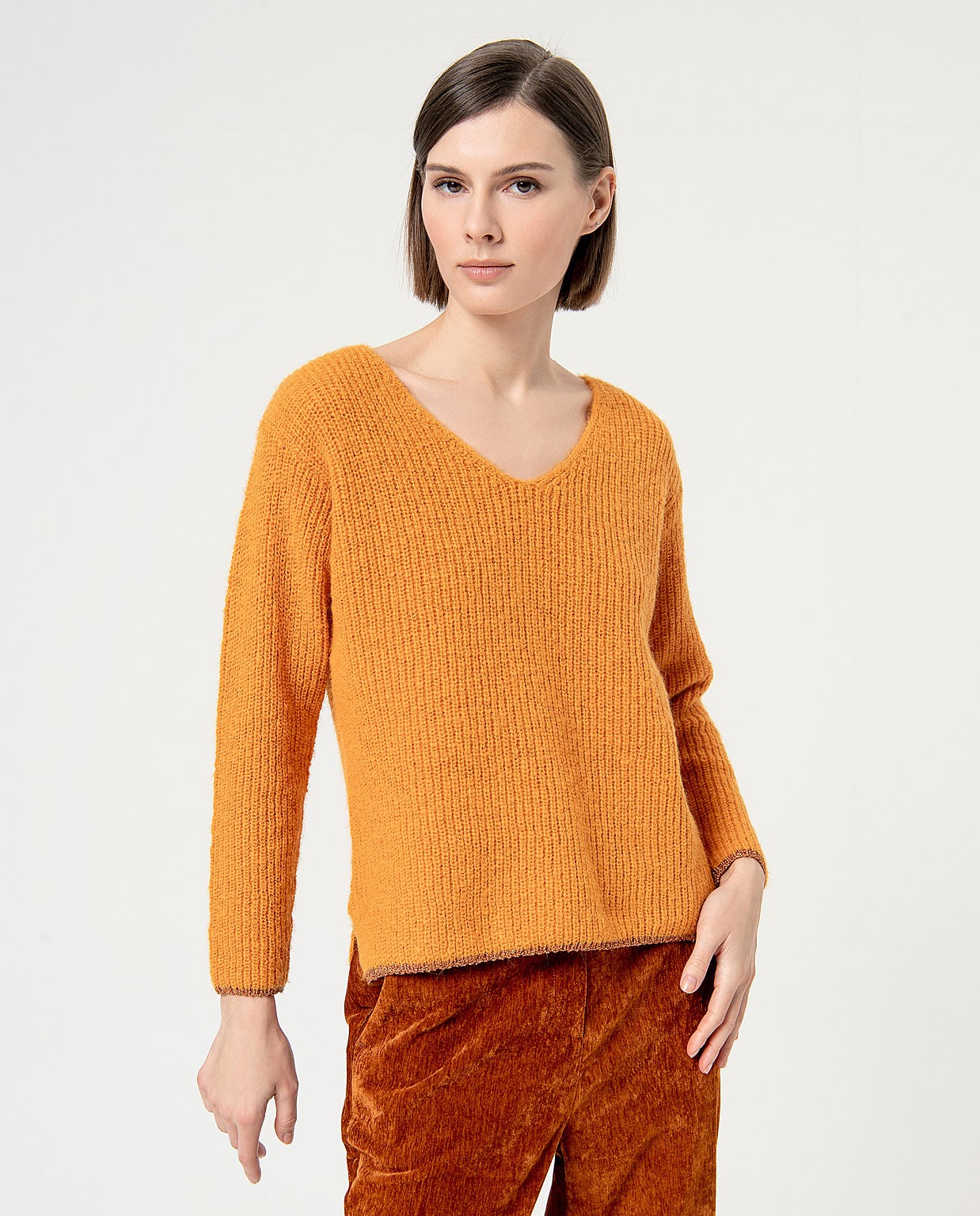 Pull tricoté jacquard uni Orange