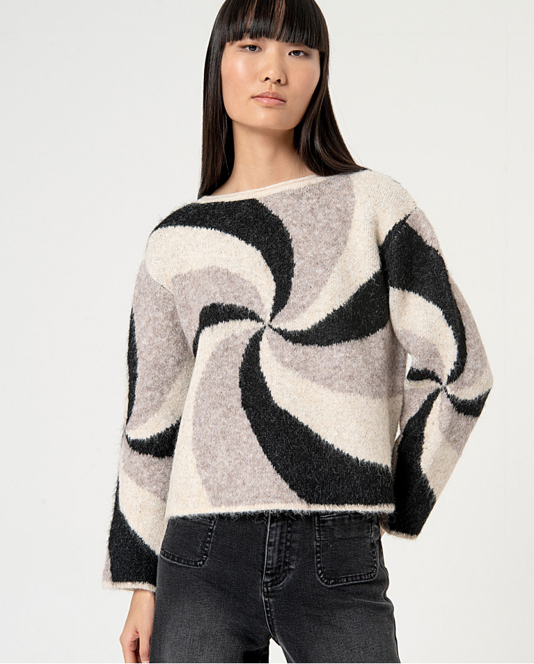 Pull jacquard court Noir