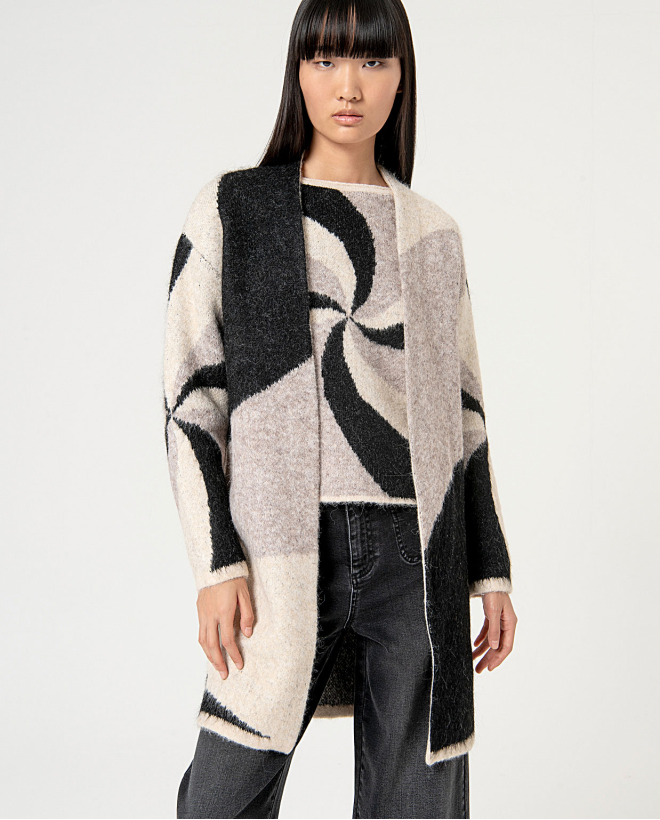 Long cardigan en jacquard tricoté Noir