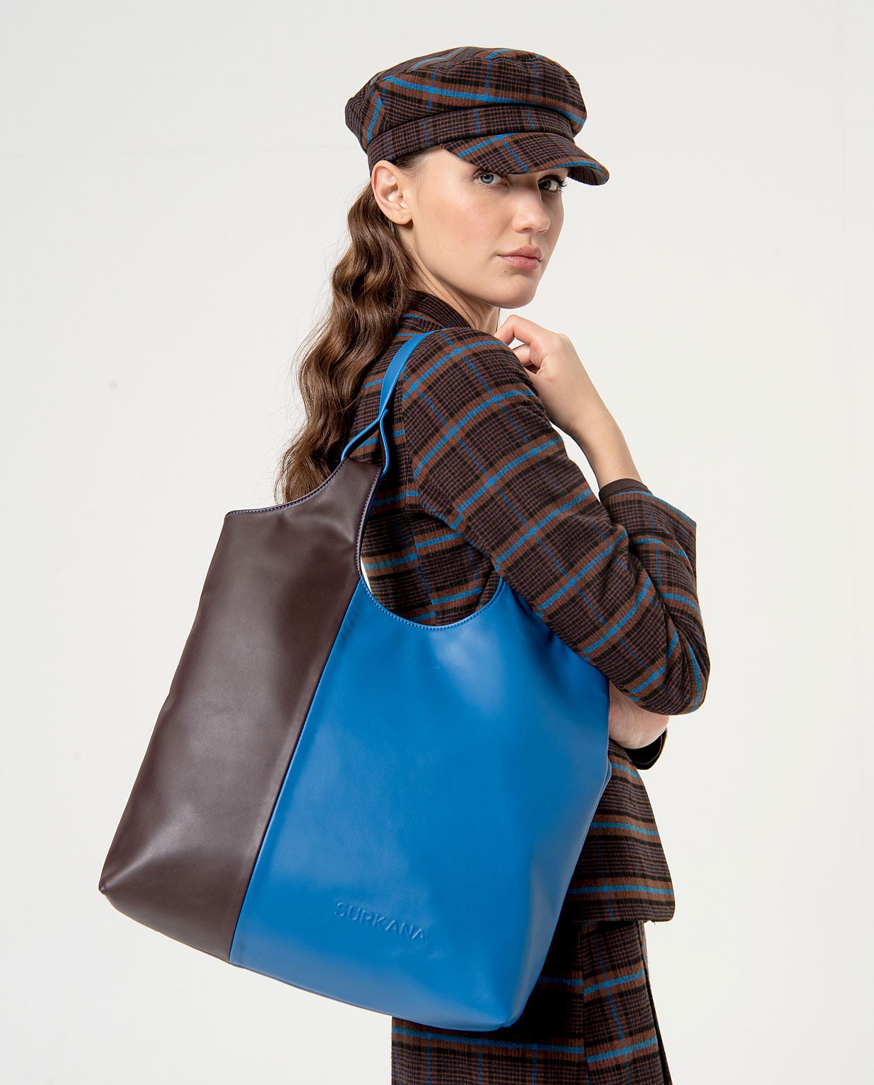 Shopper en cuir végétalien bicolore Bleu