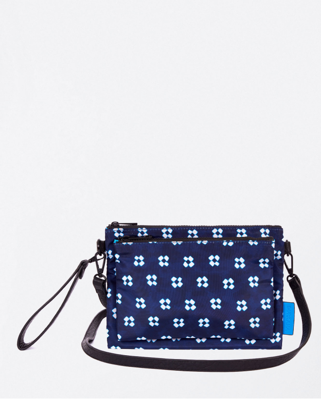 Printed flat shoulder bag Blue