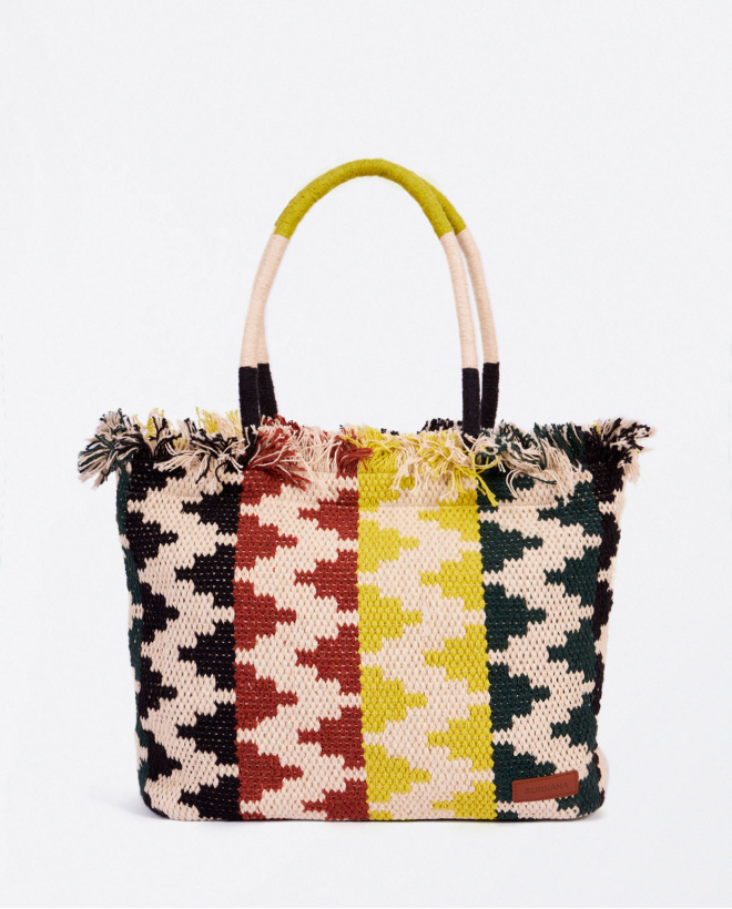 Zigzag fabric shopper Green