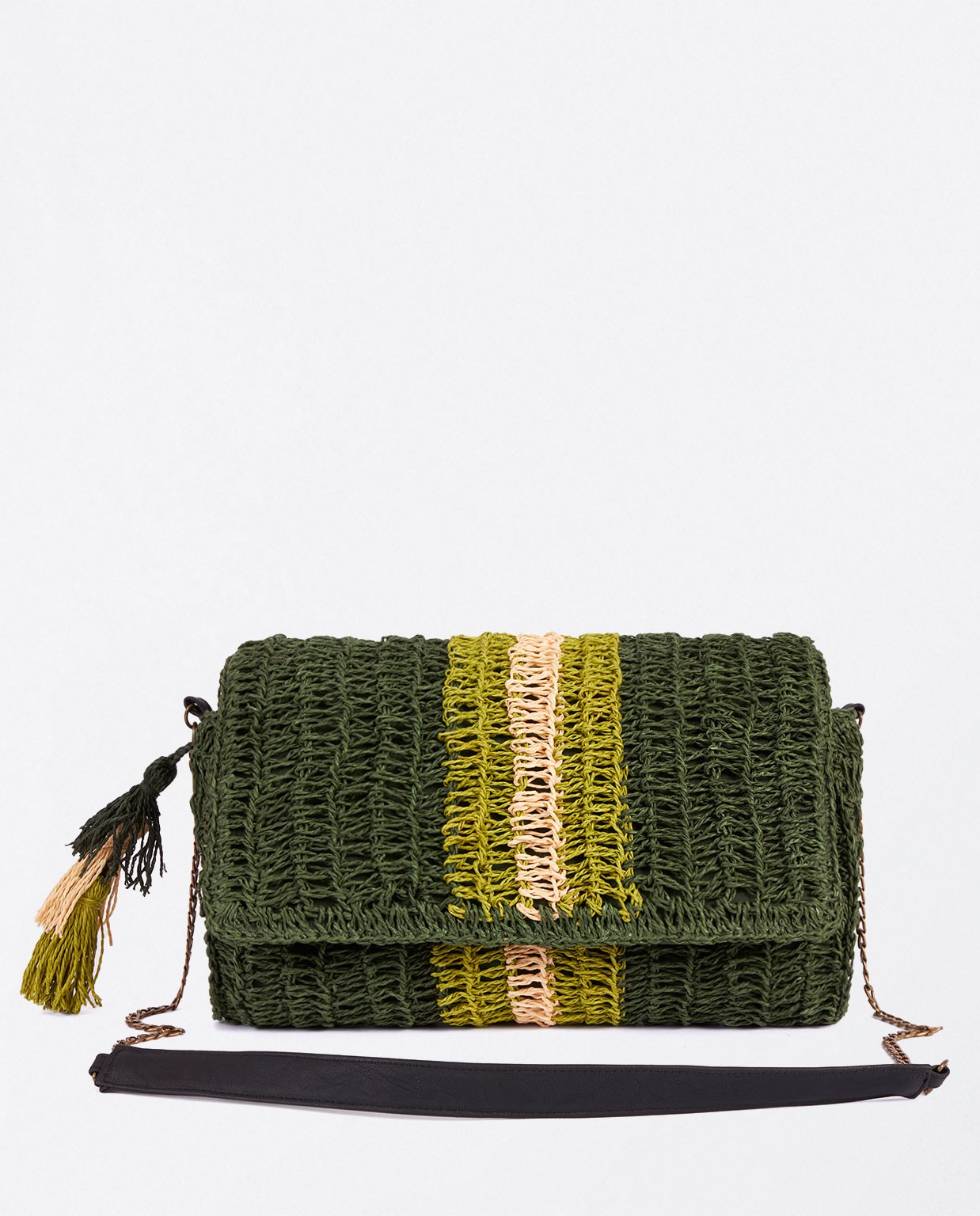 Color raffia shoulder bag Green