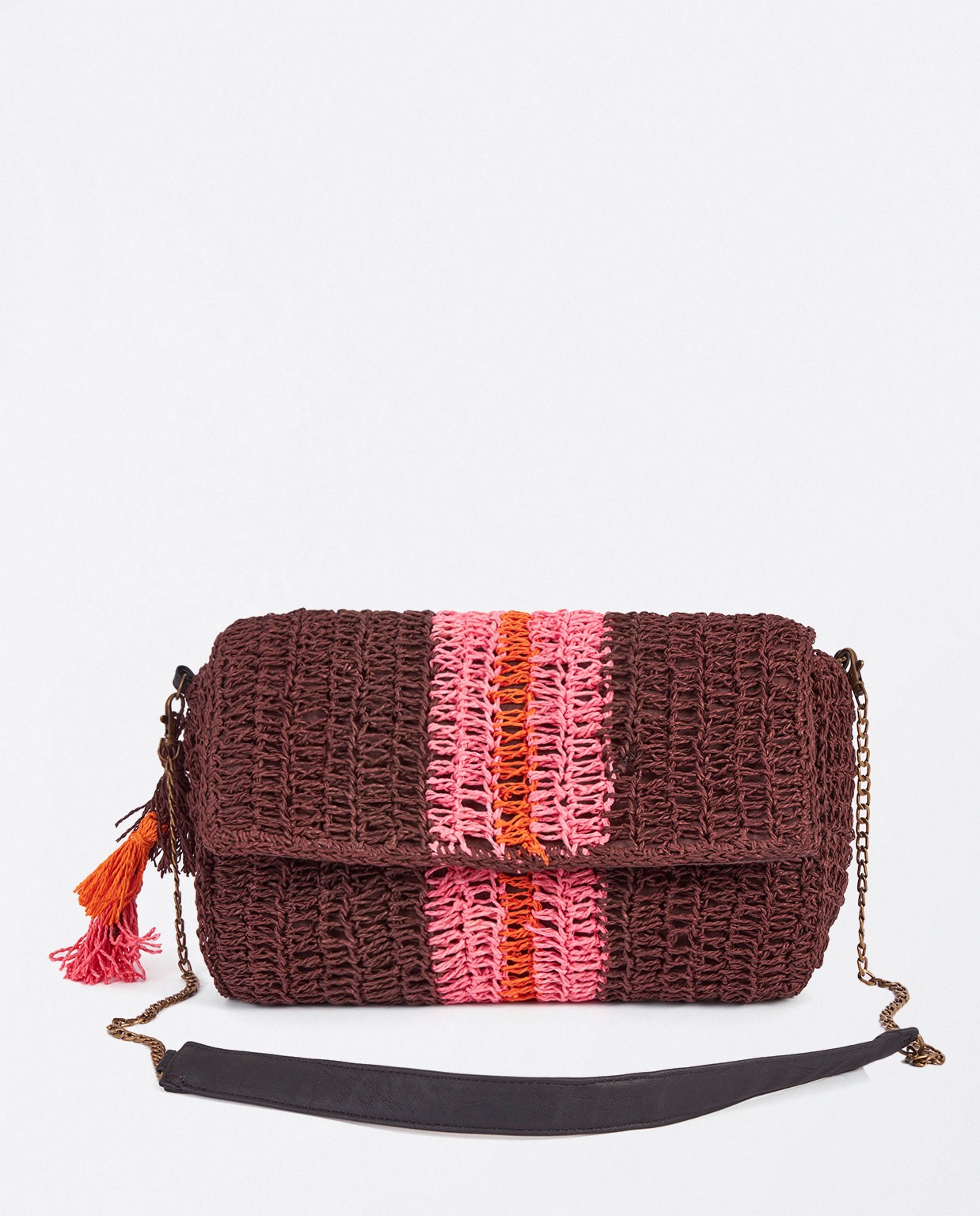 Color raffia shoulder bag Brown