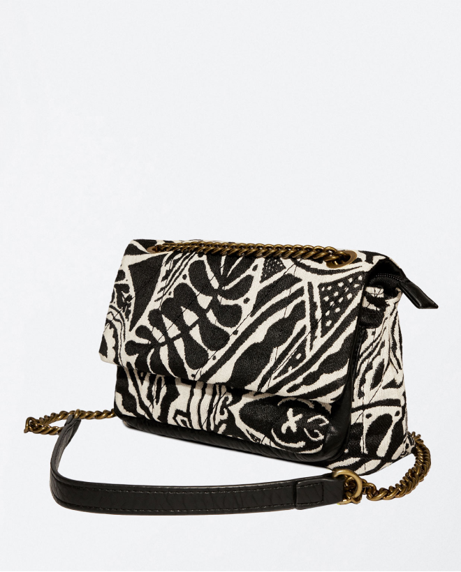 Quilted jacquard shoulder bag Black