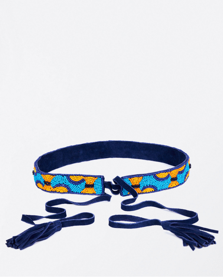 Beaded sash belt Blue