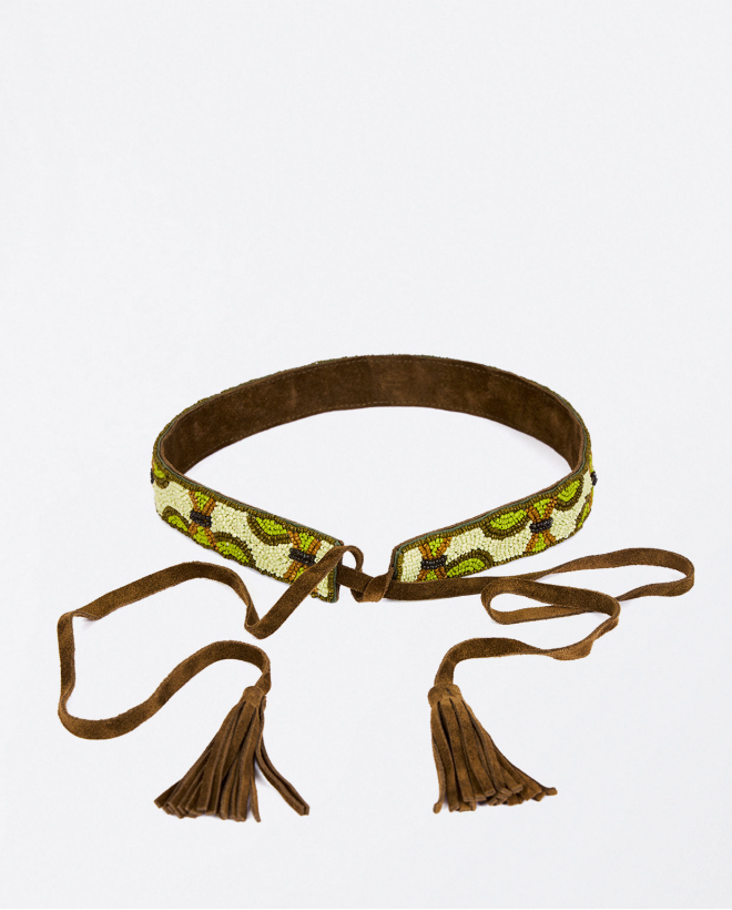 Ceinture perlée Khaki