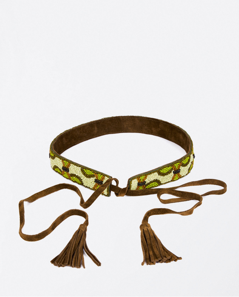 Beaded sash belt Khaki