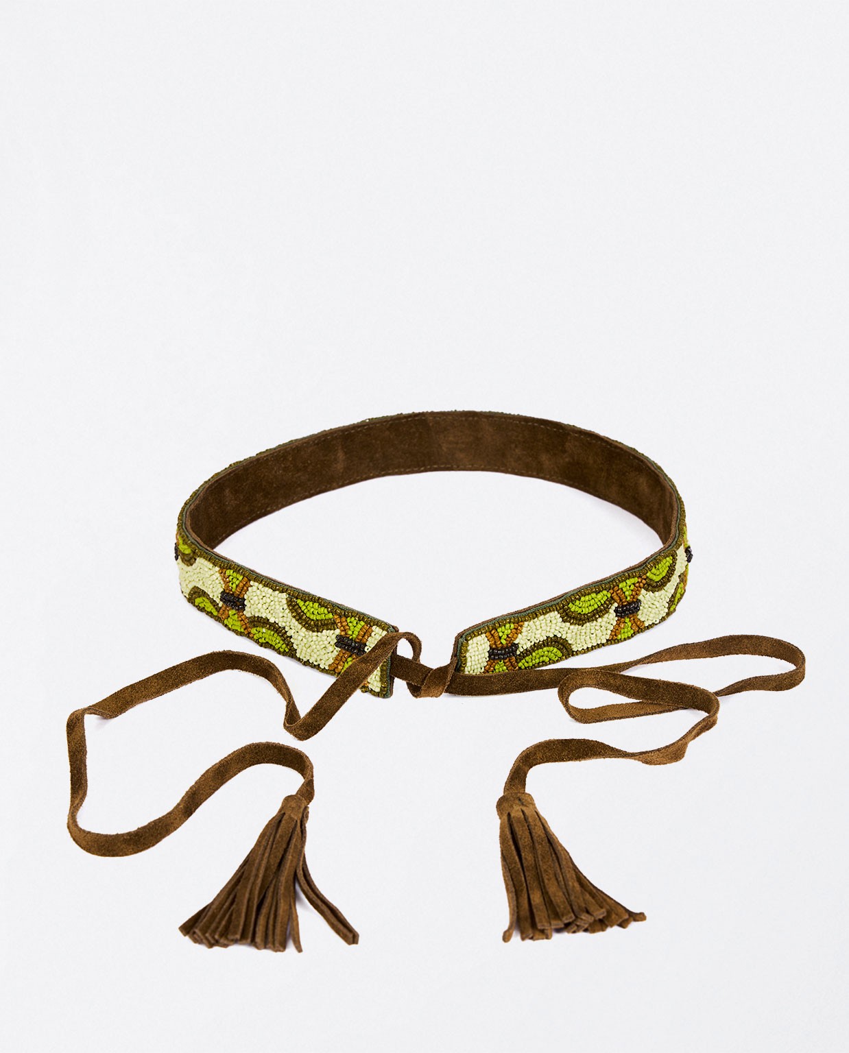 Beaded sash belt Khaki