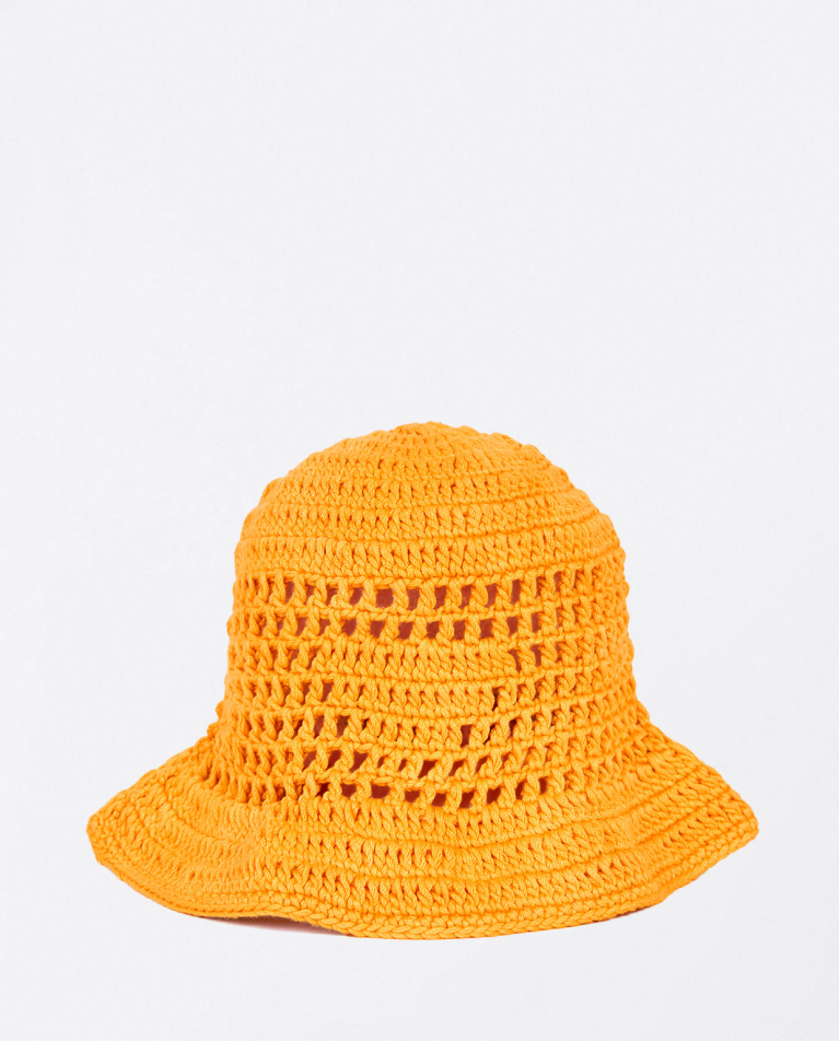 Casquette de plage en crochet uni Jaune