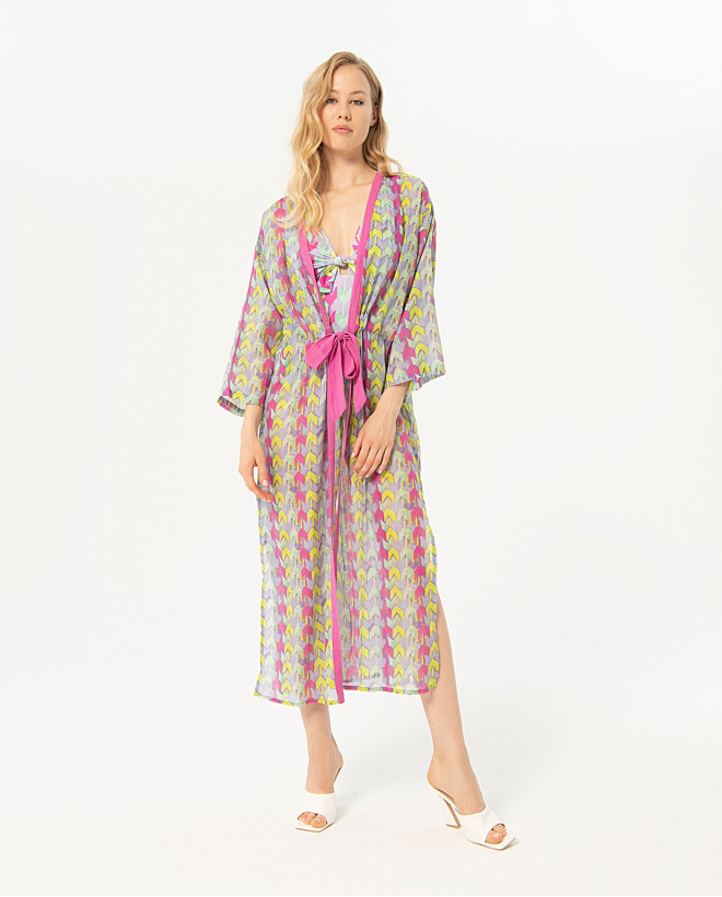 Printed long kimono Lilac