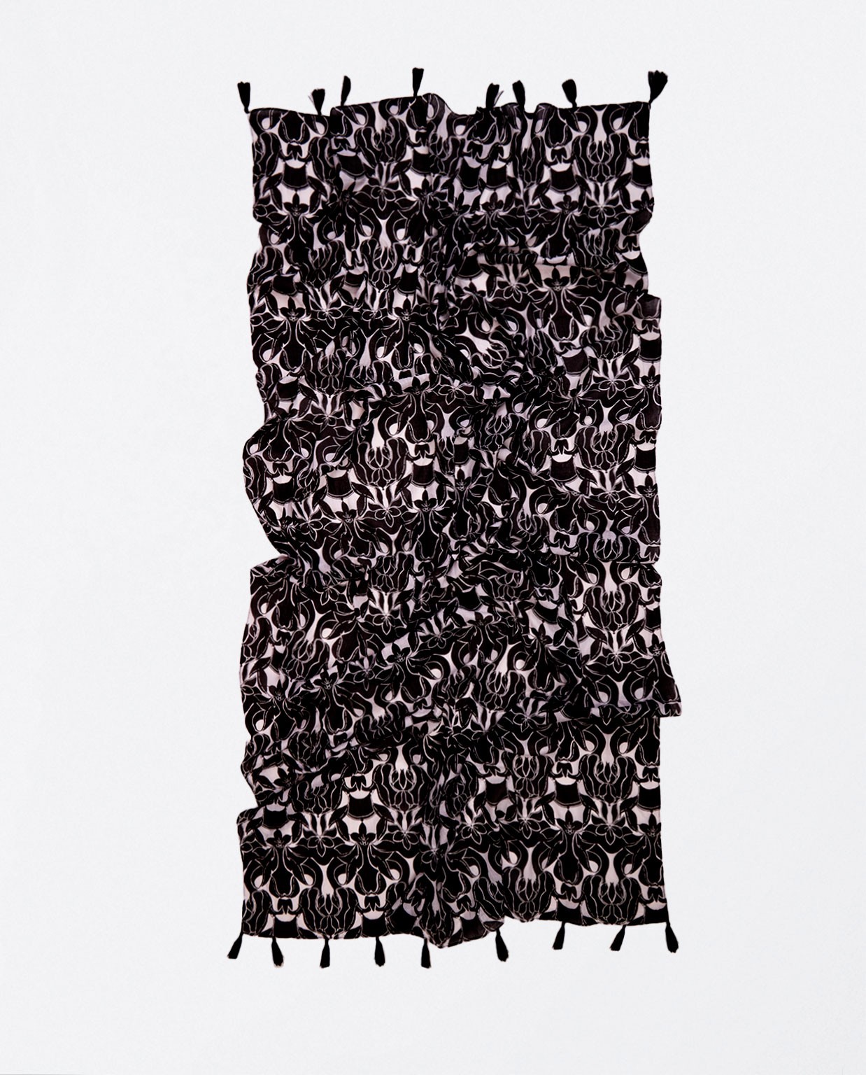 Foulard paréo avec pompons Noir