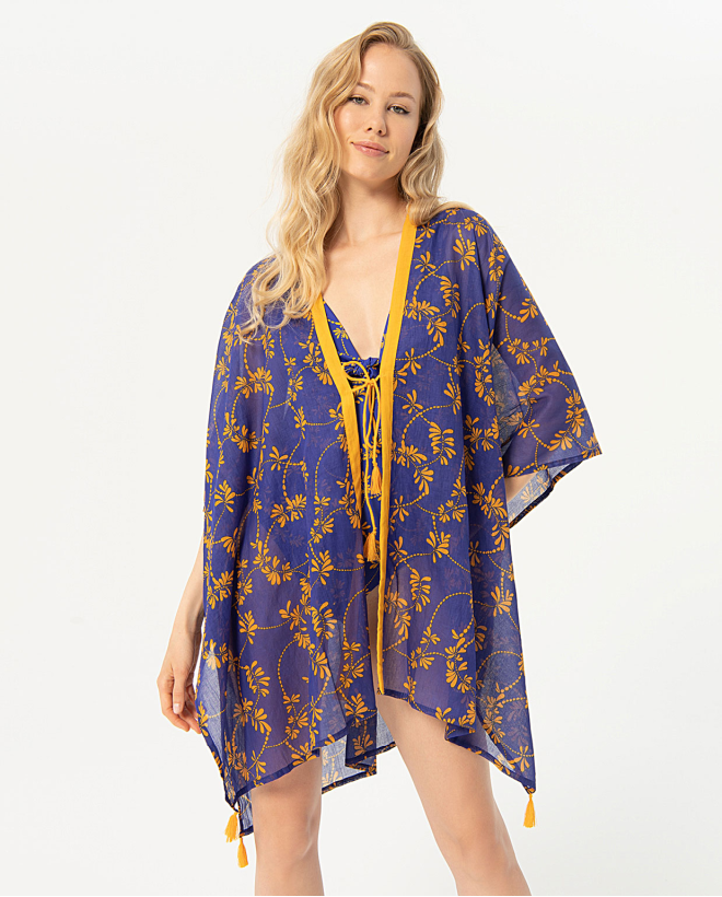 Kimono court ouvert Bleu