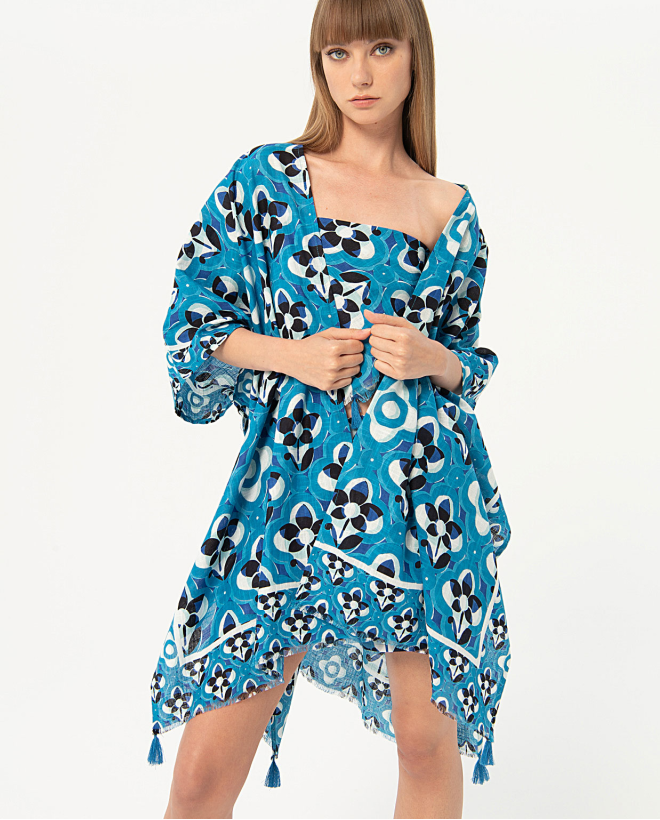 Kimono court ouvert Bleu