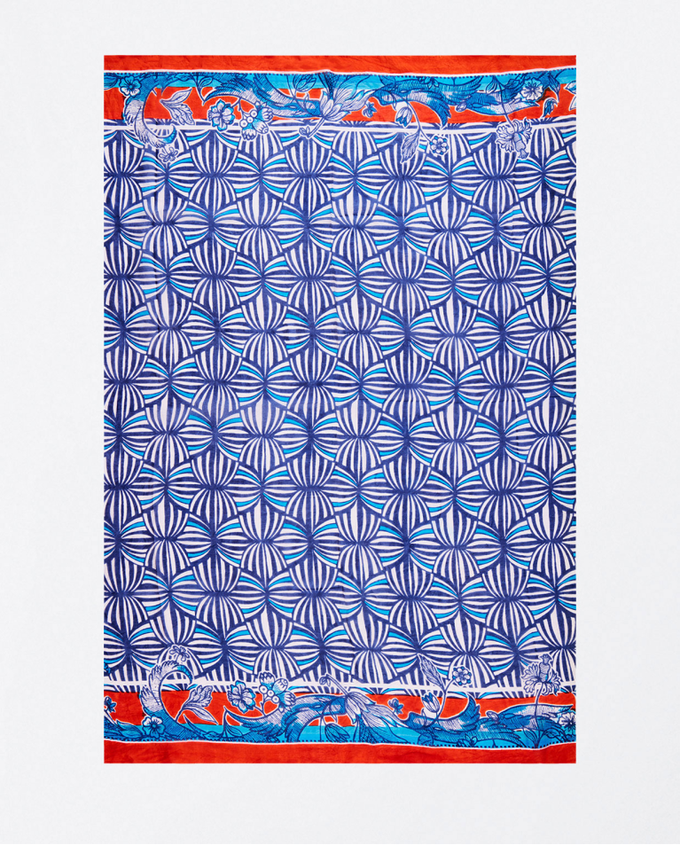 Printed silk scarf Navy blue