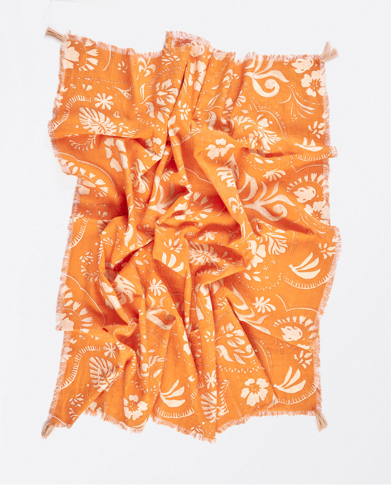 Foulard à pompons Brique