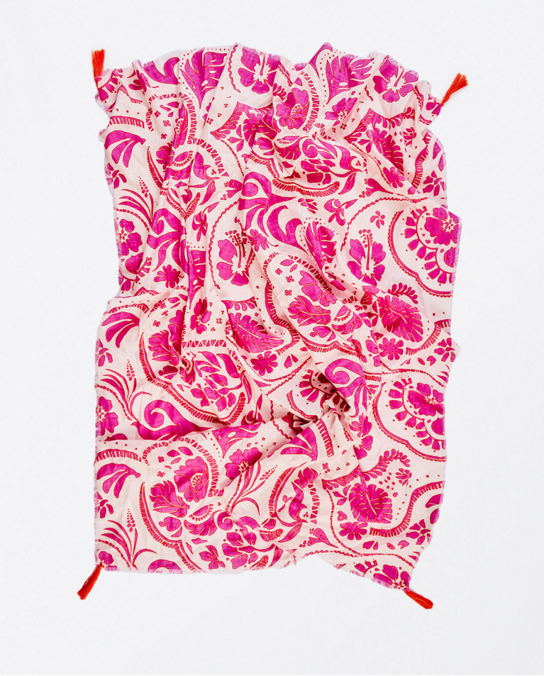 Foulard à pompons Fushia