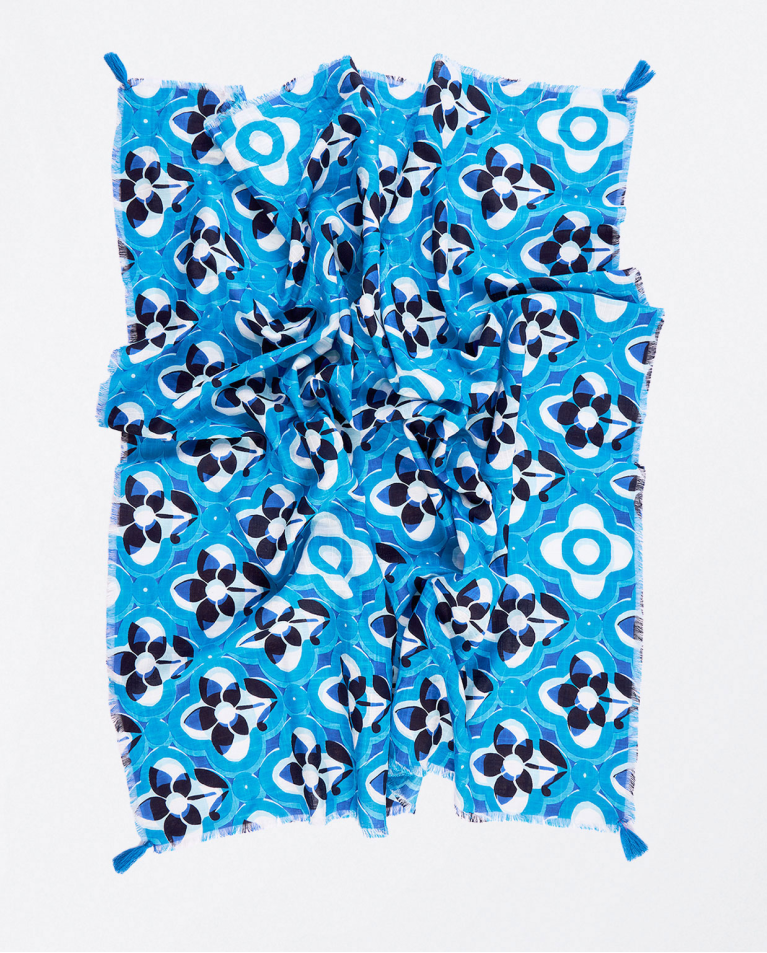 Foulard à pompons Bleu