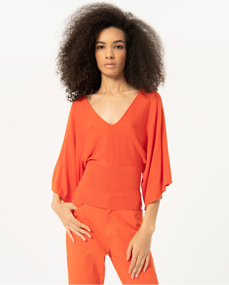 Bat sleeve tricot sweater Orange