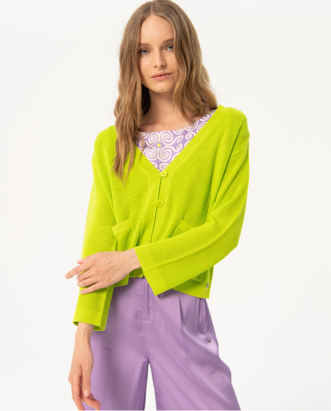 Cardigan court en tricot Vert acide