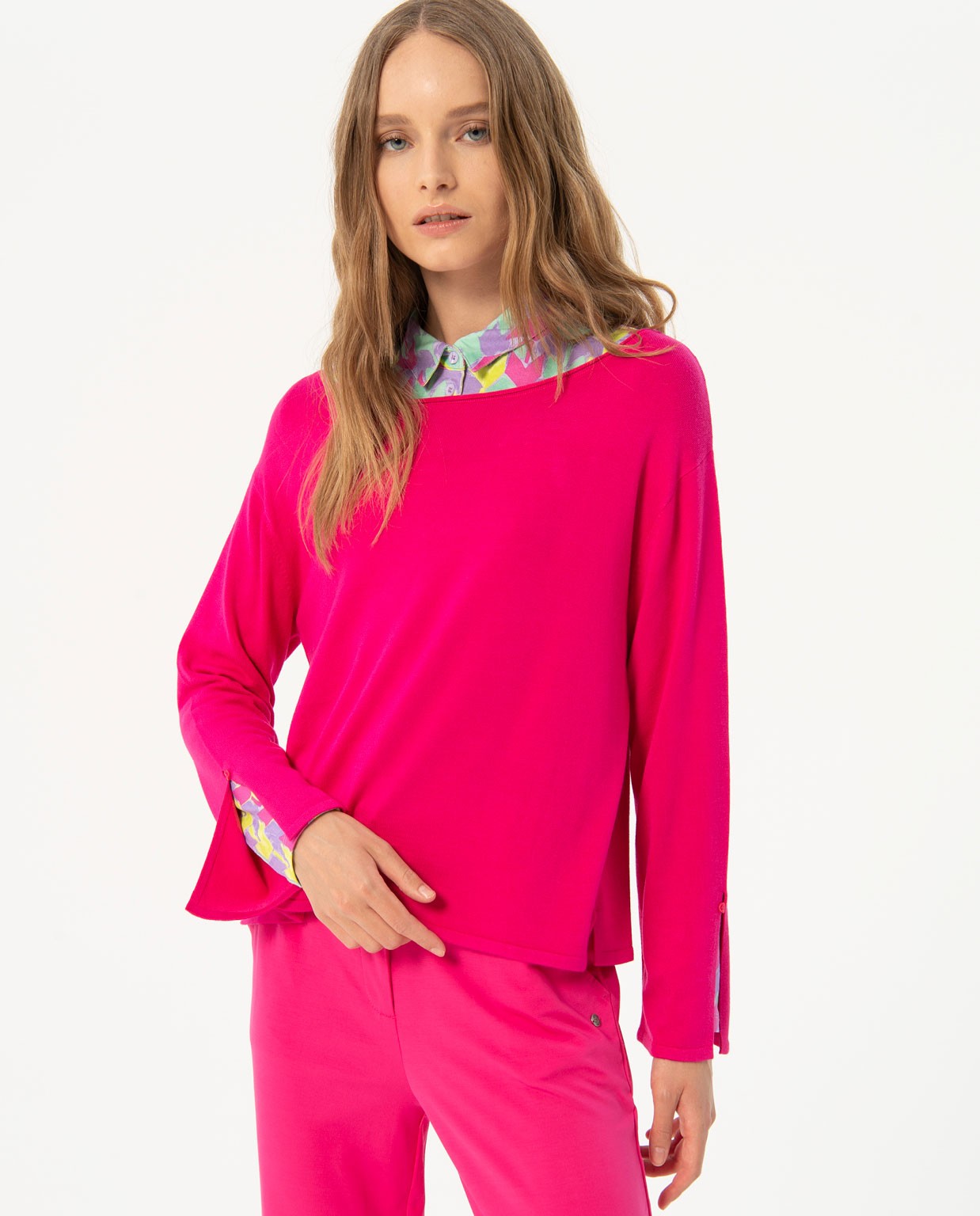 Open sleeve knitted sweater Fuchsia