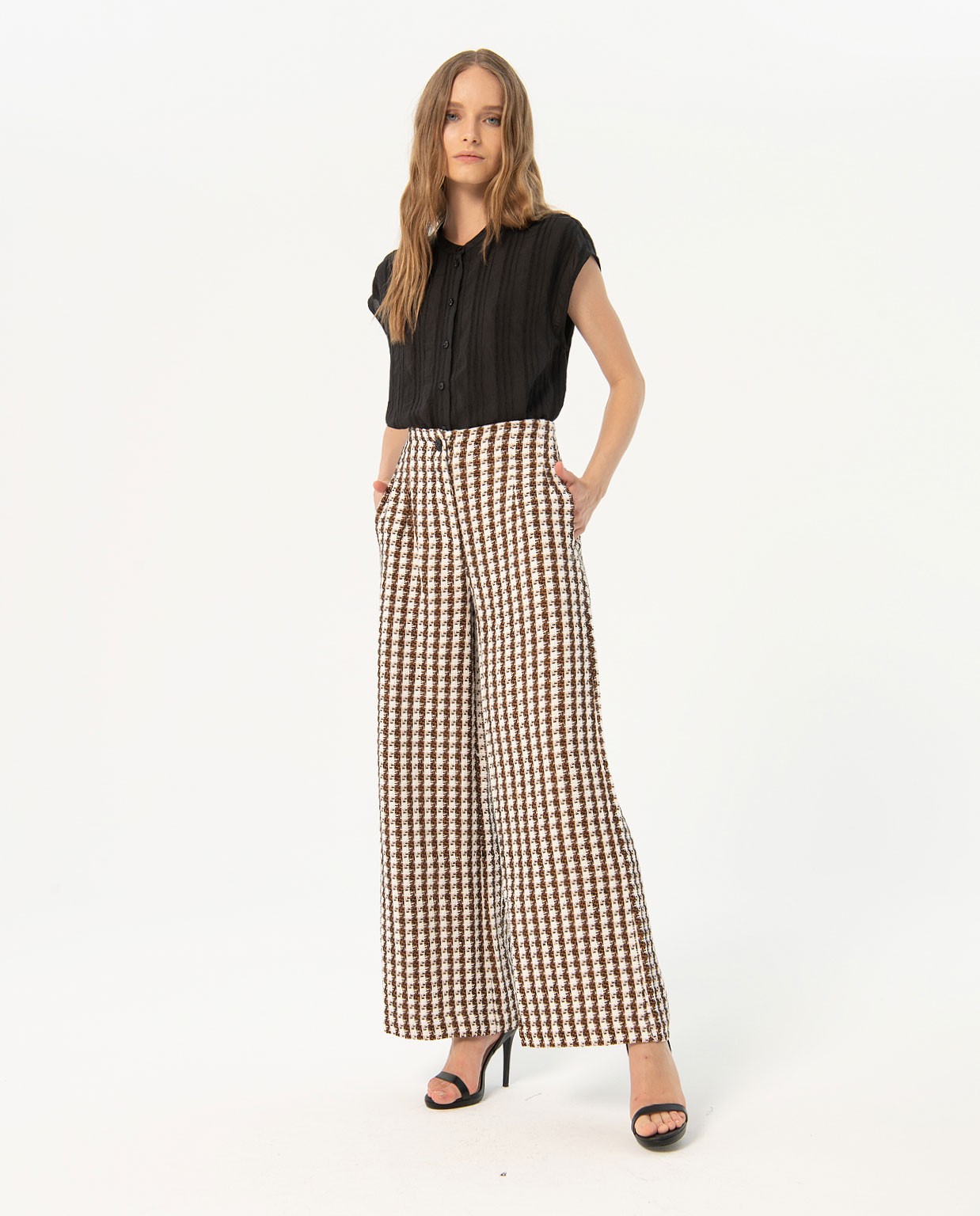 Pantalon long en tweed Noir