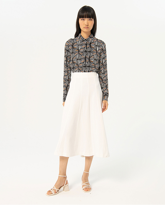 Flared midi cape skirt White