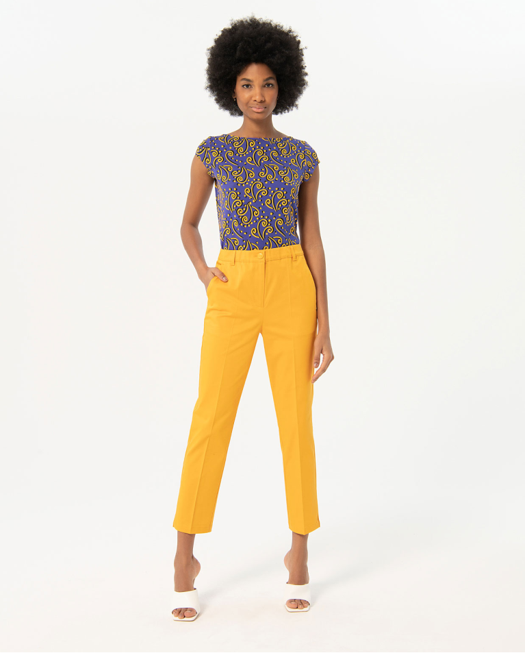 Pantalon droit uni en popeline Jaune