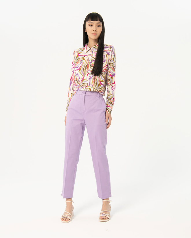 Plain straight poplin poplin pants Lilac