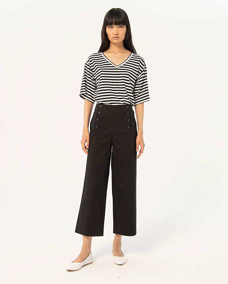 Plain wide poplin pants Black