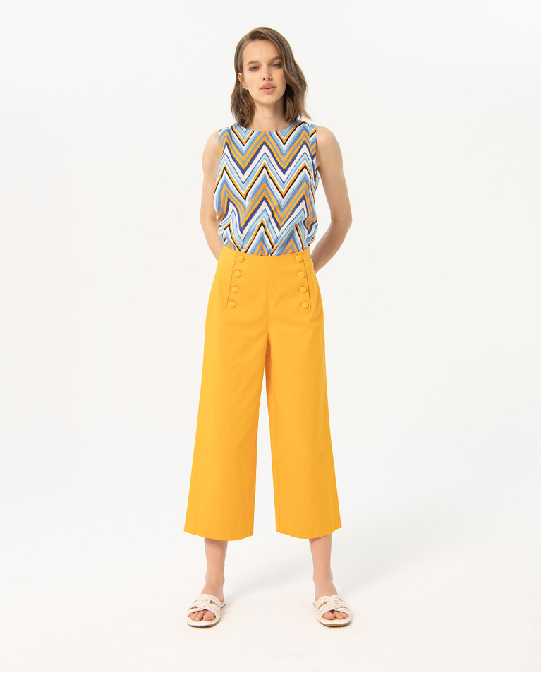 Plain wide poplin pants Yellow