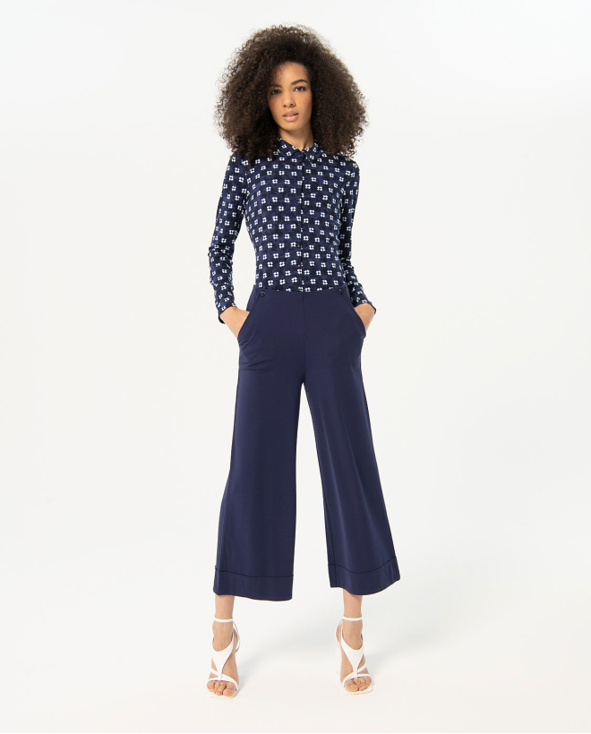 Plain wide cropped pants Navy blue