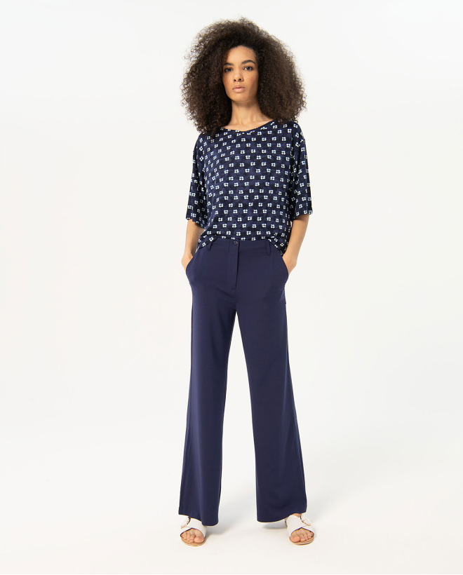 Pantalon droit stretch uni Bleu marine