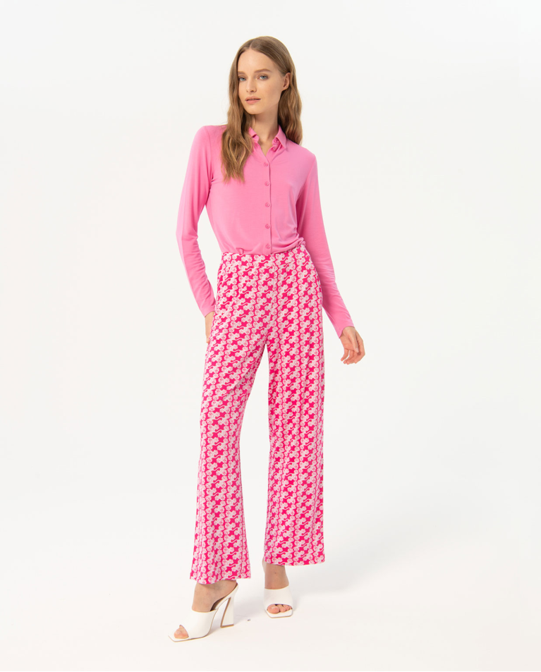 Printed elastic straight pants Fuchsia