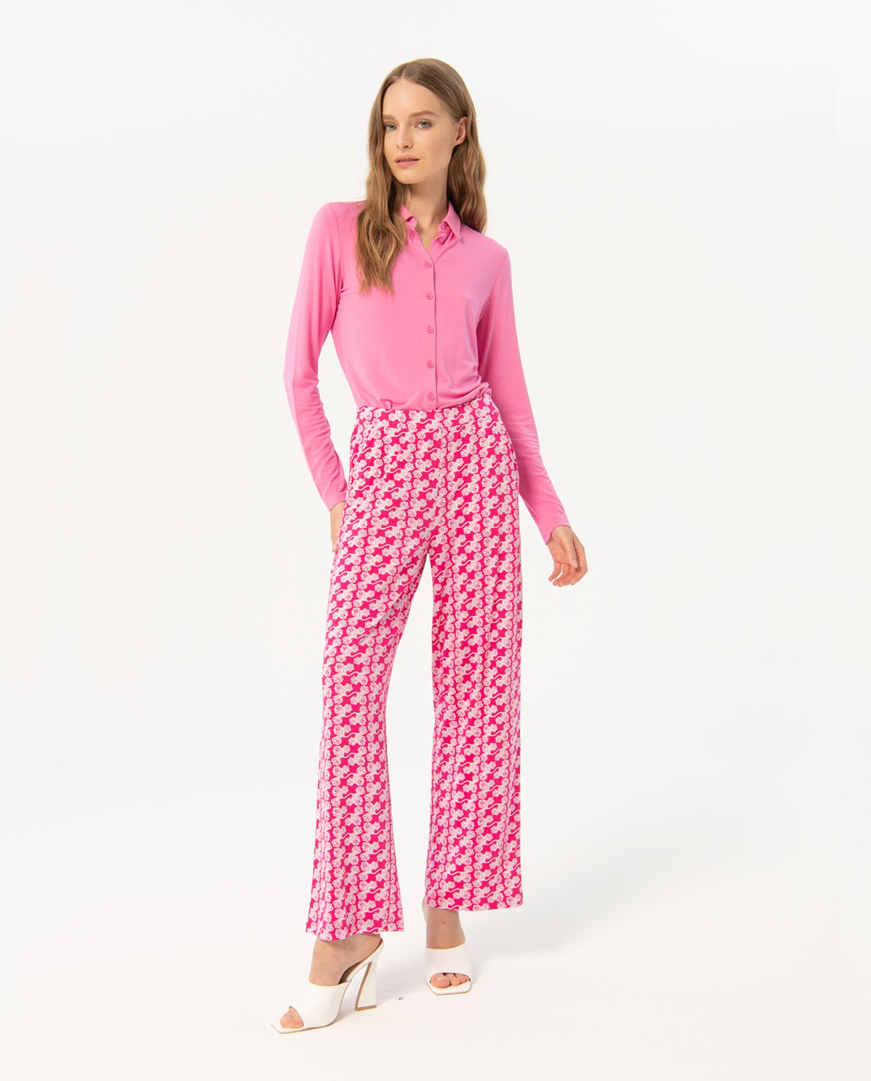 Pantalon droit élastique imprimé Fushia